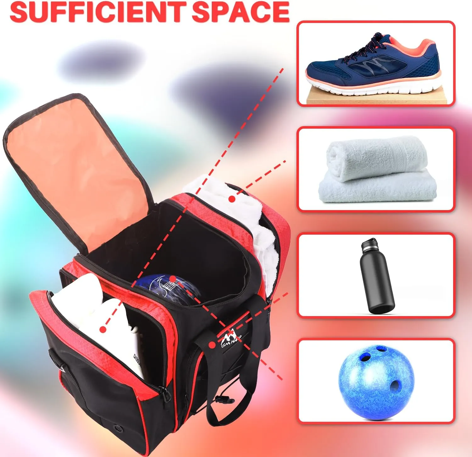Bowling Ball Tote - Single Ball Bag with Padded Holder - Fits Shoes Up to Mens Size 14