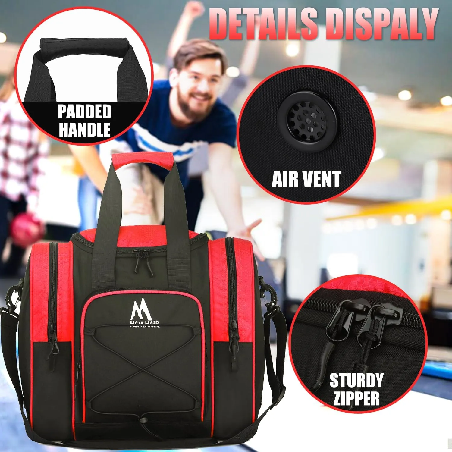 Bowling Ball Tote - Single Ball Bag with Padded Holder - Fits Shoes Up to Mens Size 14