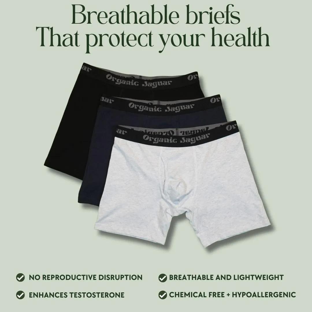 Boxers Briefs for Men, 3 Pack, 100% Cotton, Sustainable, Soft, Lightweight, Breathable, Black/Grey/Blue