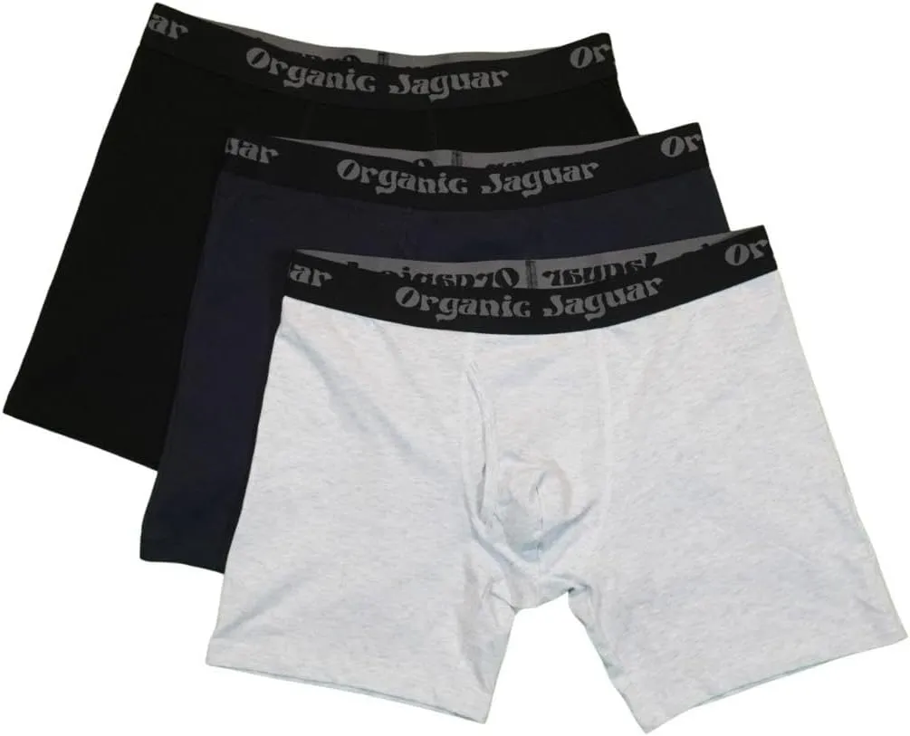 Boxers Briefs for Men, 3 Pack, 100% Cotton, Sustainable, Soft, Lightweight, Breathable, Black/Grey/Blue