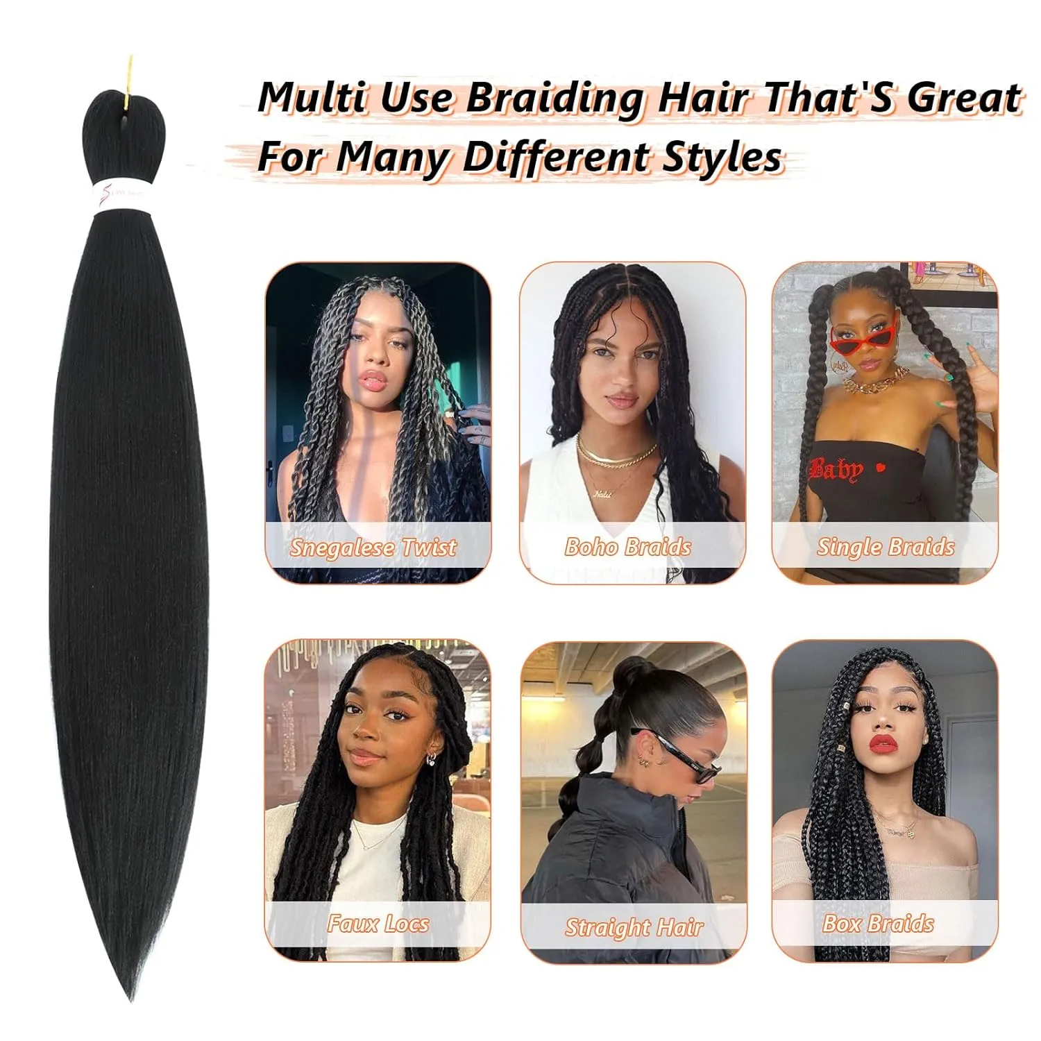 Braiding Hair Pre Stretched 24 Inch 8 Packs Pre Stretched Braiding Hair For Braiding Twist Hair For Crochet Braids Hot Water Setting Soft Yaki Texture(24Inch,1B)