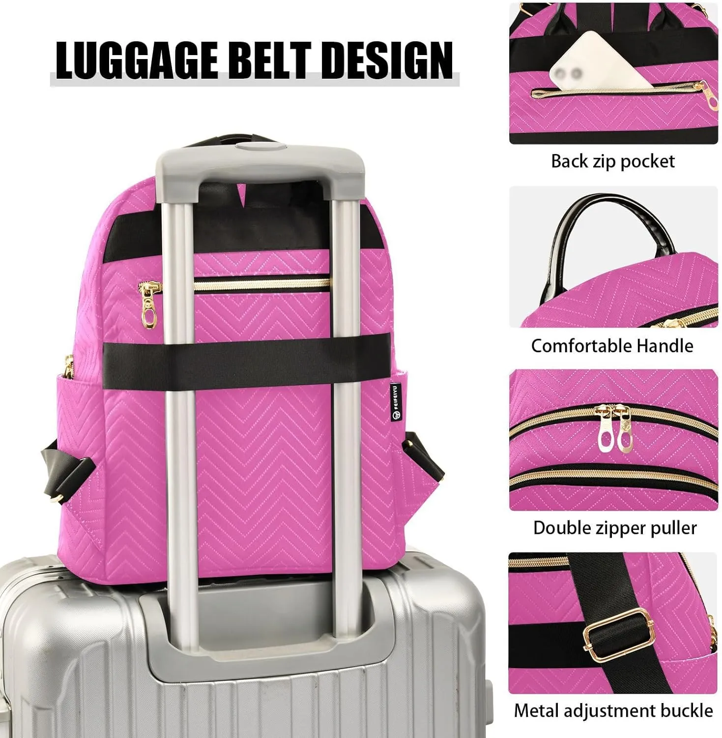 Bright Pink Backpack Purse for Women Cute Bookbag with Anti-theft Back for Women Work S