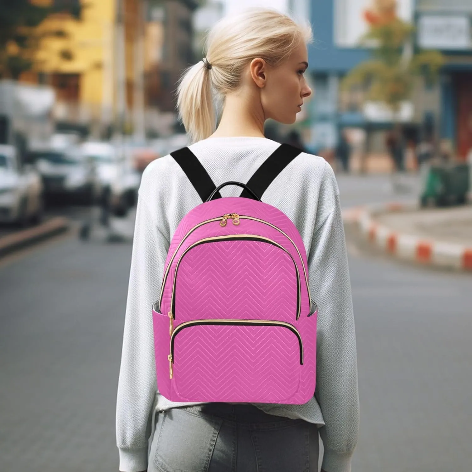 Bright Pink Backpack Purse for Women Cute Bookbag with Anti-theft Back for Women Work S