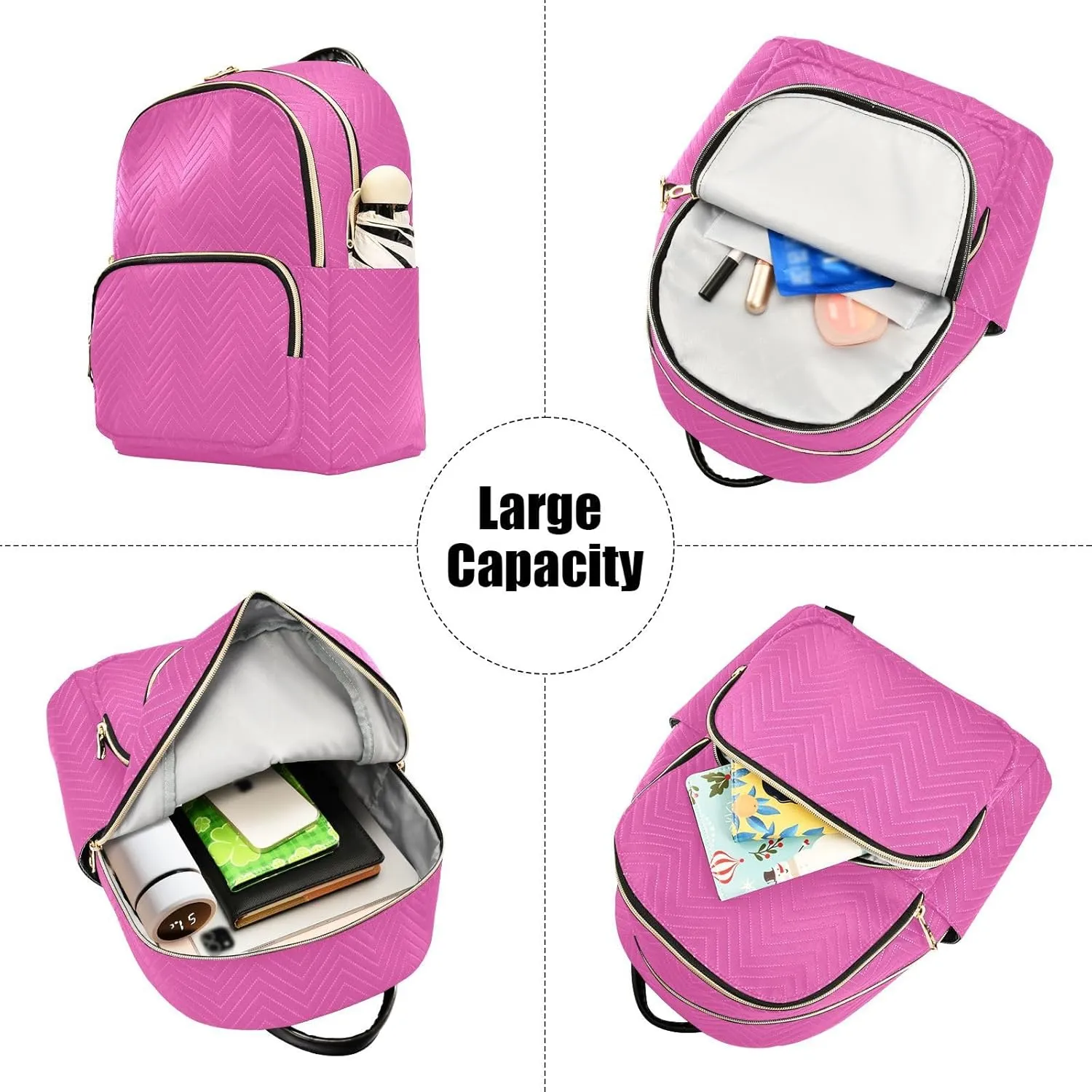 Bright Pink Backpack Purse for Women Cute Bookbag with Anti-theft Back for Women Work S