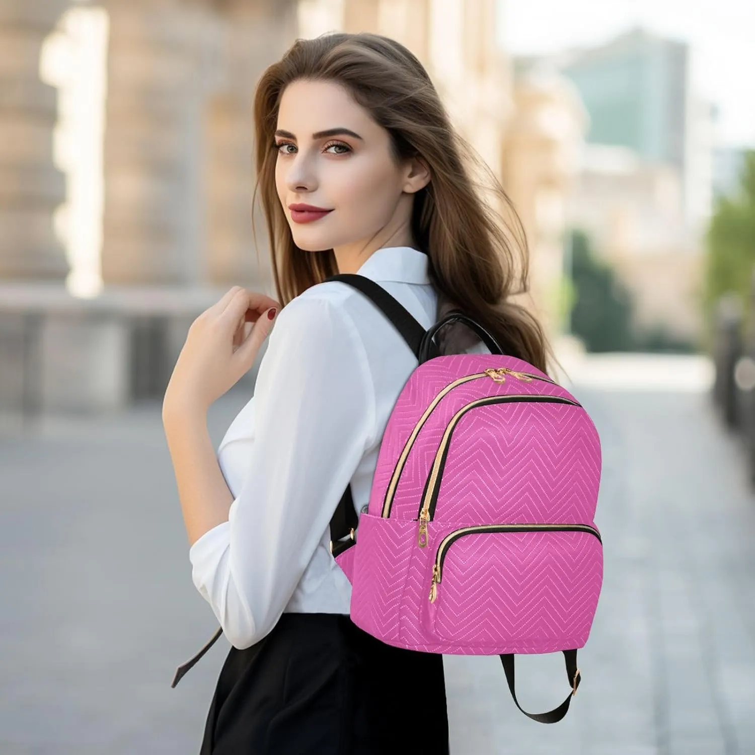 Bright Pink Backpack Purse for Women Cute Bookbag with Anti-theft Back for Women Work S
