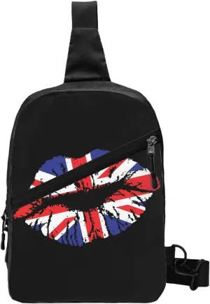British England UK English Flag Lips Crossbody Bag Portable Sling Bags Foldable Chest Daypack Reusable Sports Shoulder Backpack Diagonally Casual Rucksack Travel Bag