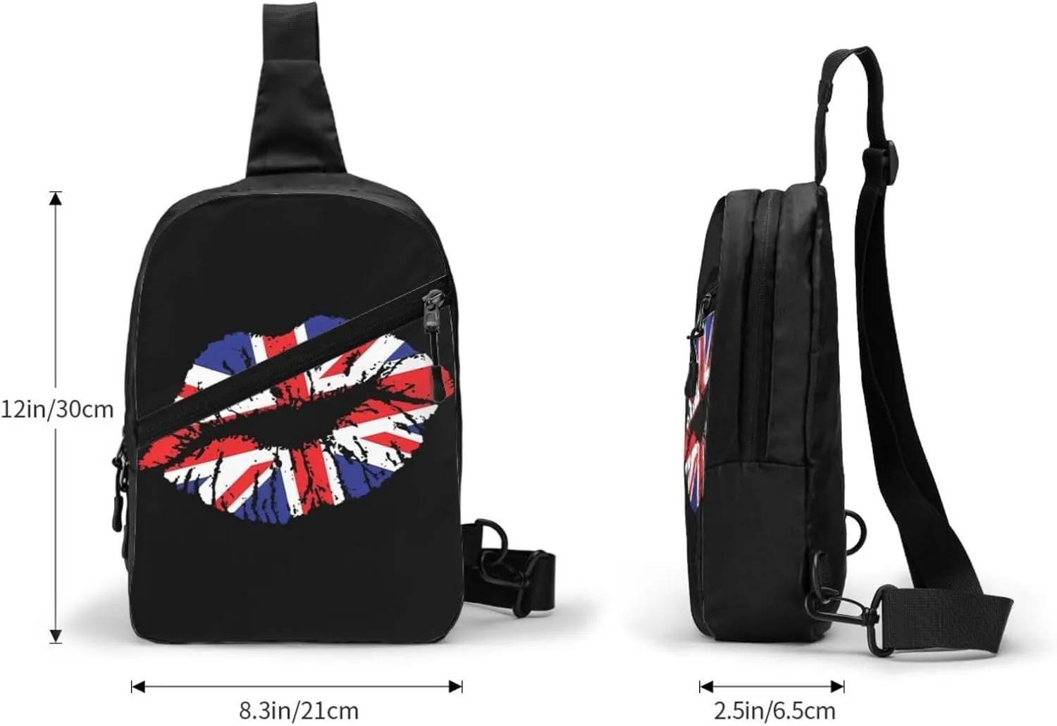 British England UK English Flag Lips Crossbody Bag Portable Sling Bags Foldable Chest Daypack Reusable Sports Shoulder Backpack Diagonally Casual Rucksack Travel Bag