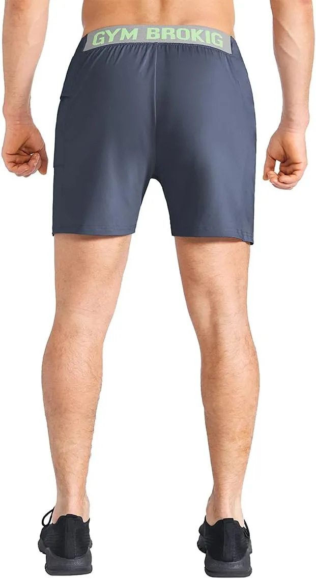 BROKIG Men's Lightweight Gym Shorts,Bodybuilding Quick Dry Running Athletic Workout Shorts for Men with Pockets
