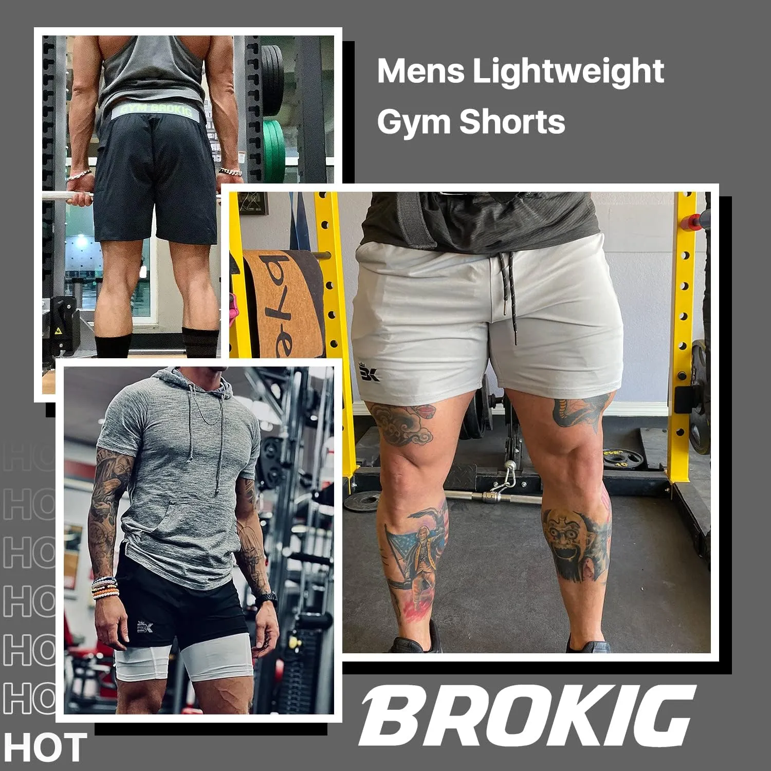 BROKIG Men's Lightweight Gym Shorts,Bodybuilding Quick Dry Running Athletic Workout Shorts for Men with Pockets