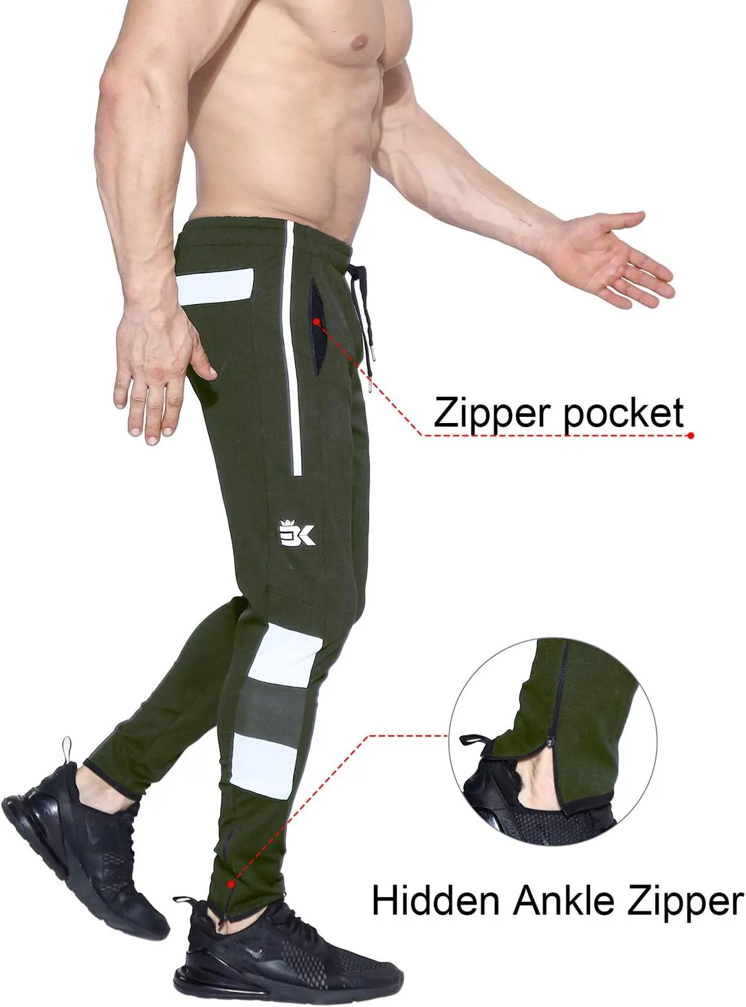 BROKIG Mens Strike White Workout Gym Athletic Jogger Pants Lightweight Running Sweatpants for Men with Pockets