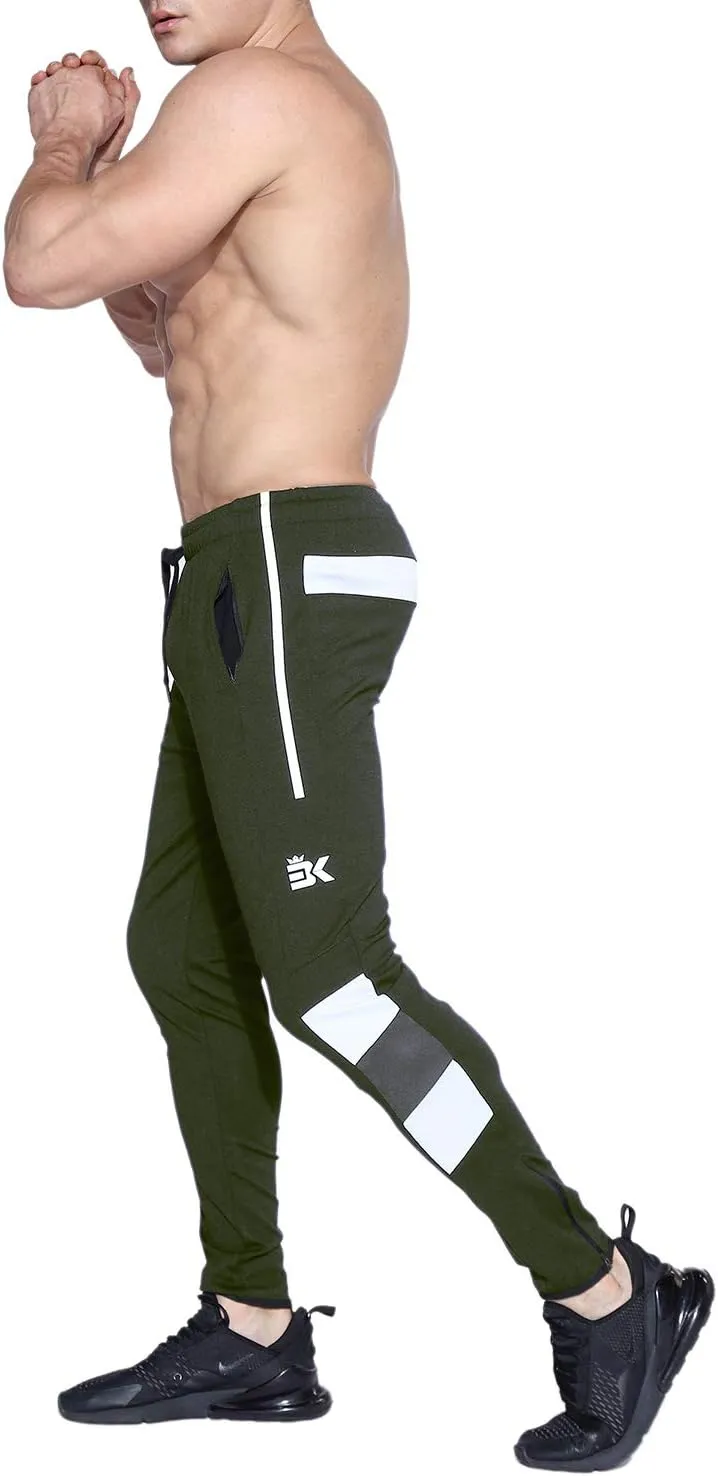 BROKIG Mens Strike White Workout Gym Athletic Jogger Pants Lightweight Running Sweatpants for Men with Pockets