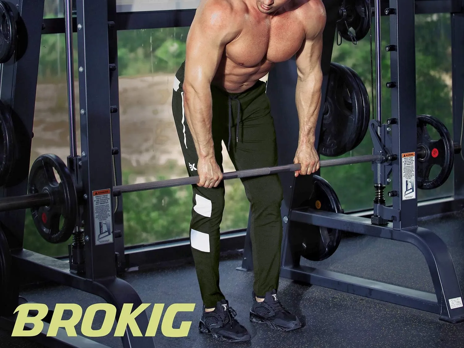 BROKIG Mens Strike White Workout Gym Athletic Jogger Pants Lightweight Running Sweatpants for Men with Pockets
