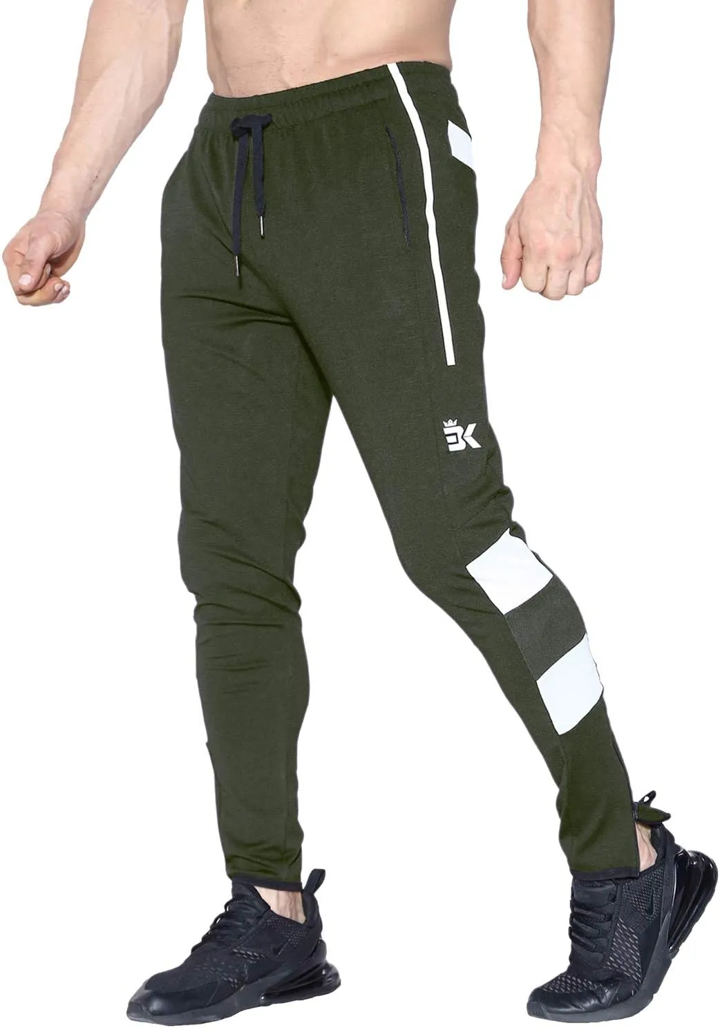 BROKIG Mens Strike White Workout Gym Athletic Jogger Pants Lightweight Running Sweatpants for Men with Pockets
