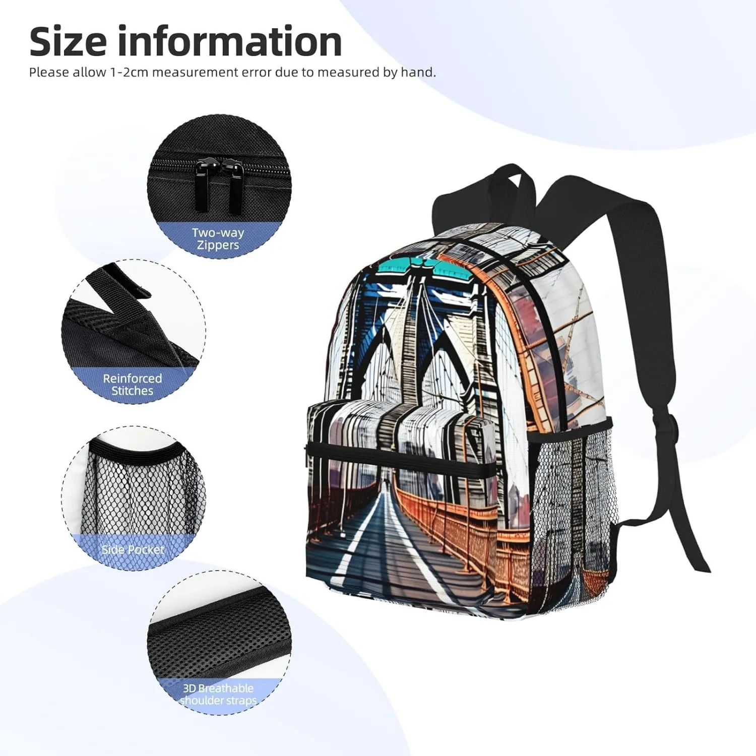Brooklyn Bridge Backpacks Lightweight With 1 Main Compartment, Shoulder Rucksack Carry-On
