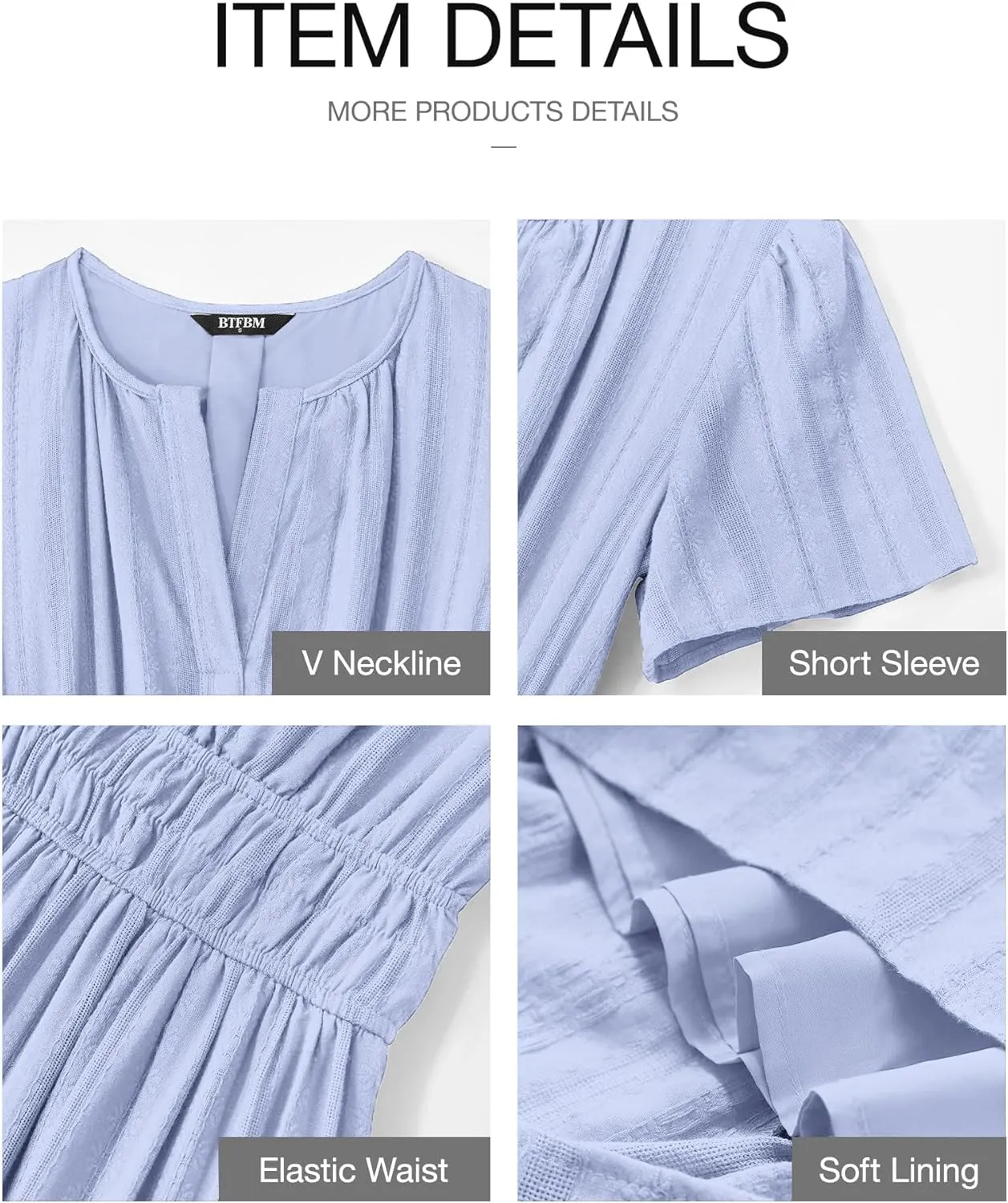 BTFBM Womens Summer 2025 Casual Midi Maxi Dresses Lightweight Short Sleeve V Neck Elastic Waist Boho Beach Dress Pockets