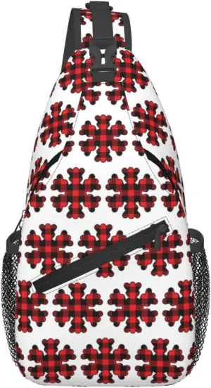 Buffalo Plaid Snowflake Crossbody Bag Cross Chest Bag Adjustable Sling Backpack Sports Gym Shoulder Bags Travel Cycling Daypack Diagonally Casual Rucksack