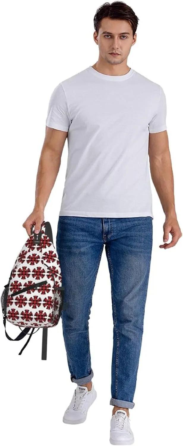 Buffalo Plaid Snowflake Crossbody Bag Cross Chest Bag Adjustable Sling Backpack Sports Gym Shoulder Bags Travel Cycling Daypack Diagonally Casual Rucksack