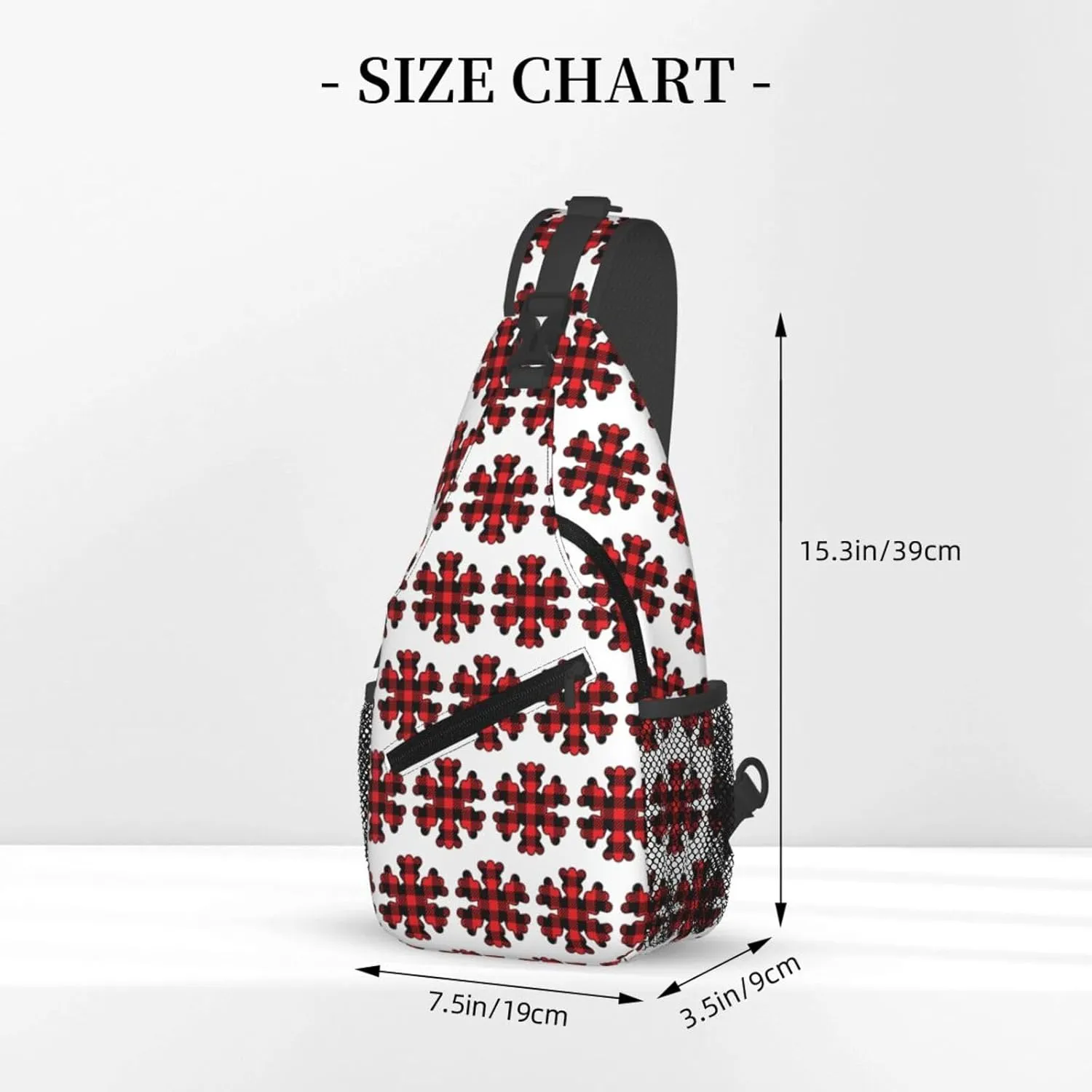 Buffalo Plaid Snowflake Crossbody Bag Cross Chest Bag Adjustable Sling Backpack Sports Gym Shoulder Bags Travel Cycling Daypack Diagonally Casual Rucksack