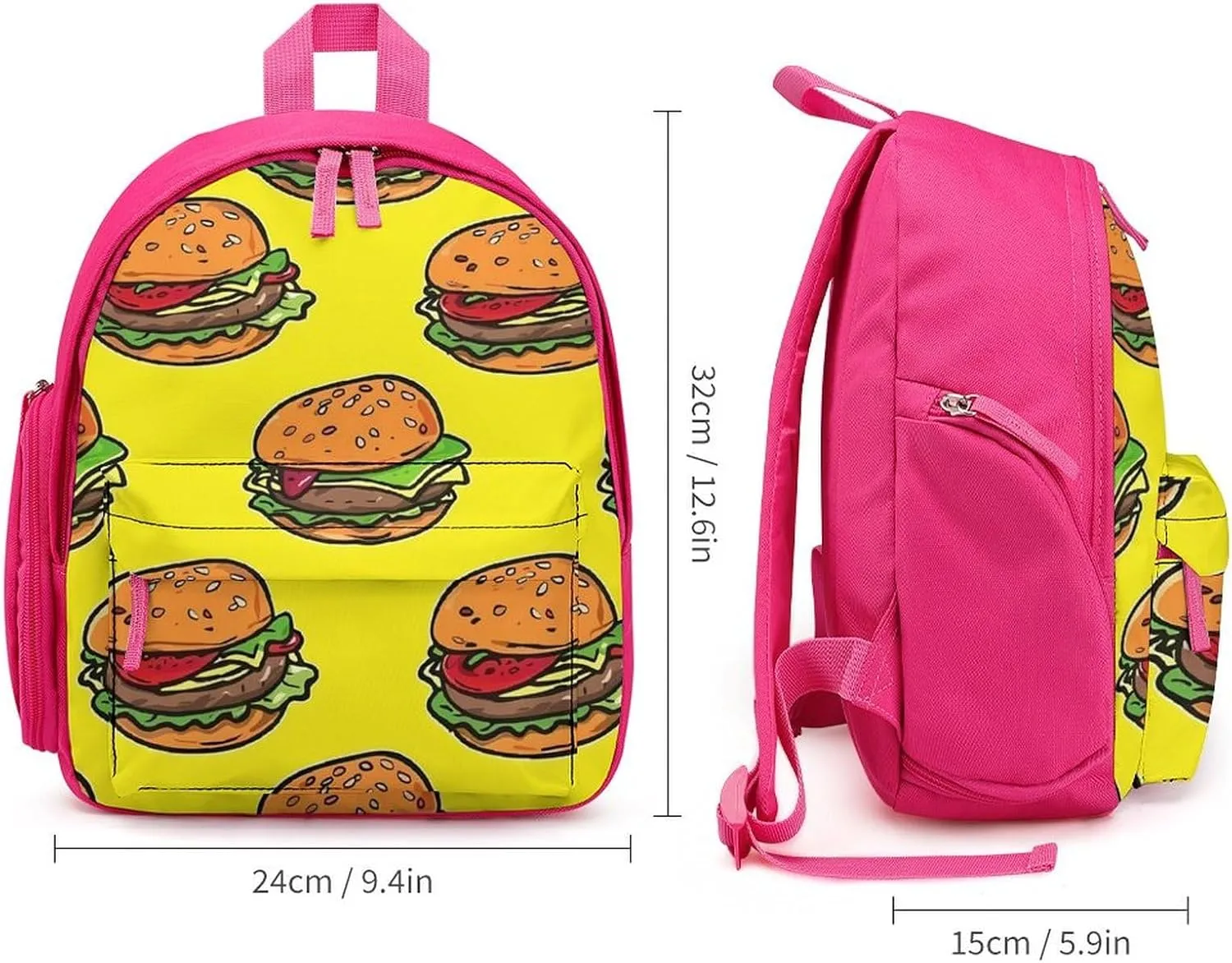 Burger Food Cute Printed Backpack Lightweight Shoulder Bag Travel Daypack for Camping Picnic Pink-style