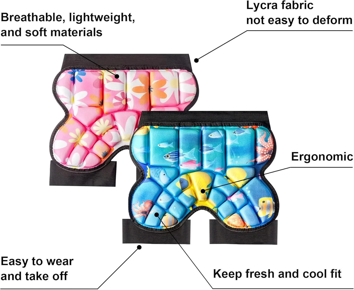 Butt Pads for Skating, 25 mm Thick Bum Protector for Kids (3-7 Years Old) Lightweight, Anti Slip Snowboard Padded Pants, Hip Pads for Ice Skating Ski Skiing Skateboarding Cycling
