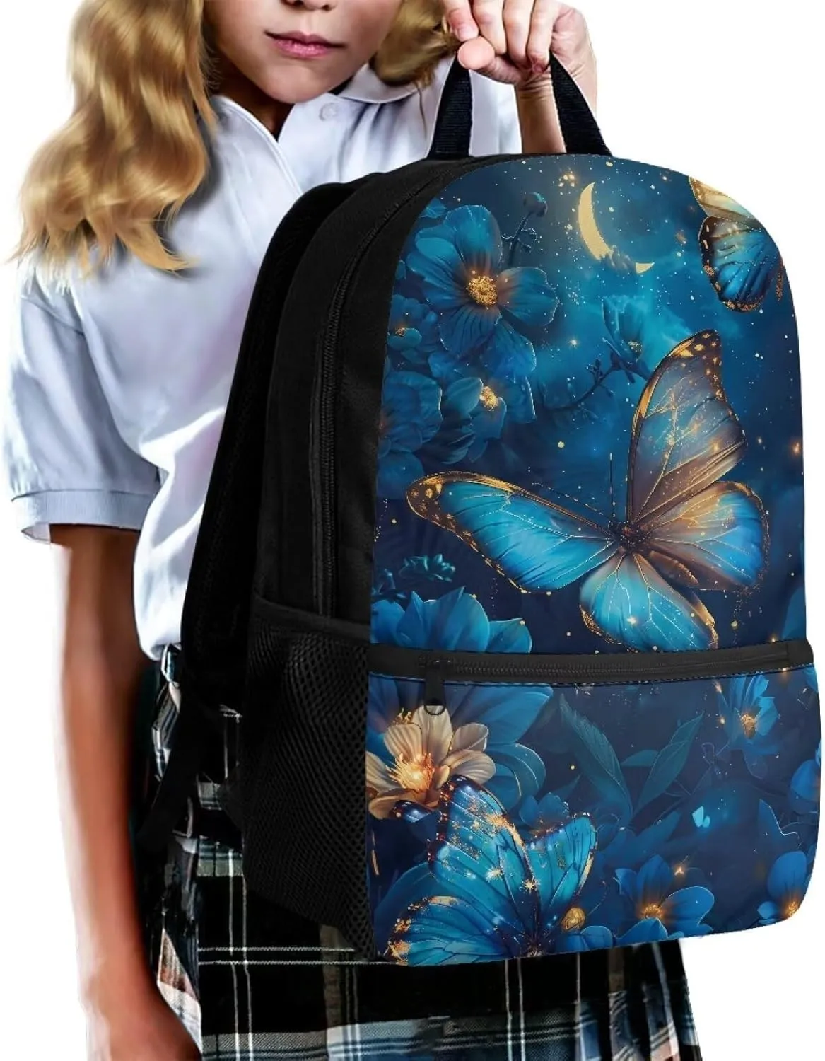 Butterfly Backpack for 7th Grade Girls School Bags 12-14 Kids Large Bookbag Flowers Lightweight 17 Inch Hiking Camping Book Bag Blue Backpacks Casual Daypacks for Middle Schools