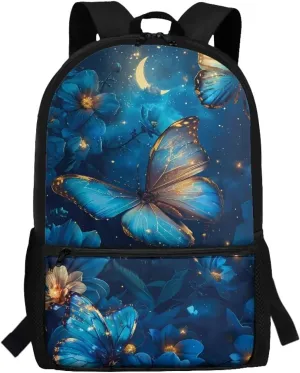 Butterfly Backpack for 7th Grade Girls School Bags 12-14 Kids Large Bookbag Flowers Lightweight 17 Inch Hiking Camping Book Bag Blue Backpacks Casual Daypacks for Middle Schools