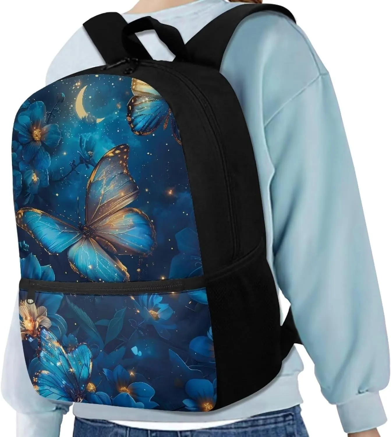 Butterfly Backpack for 7th Grade Girls School Bags 12-14 Kids Large Bookbag Flowers Lightweight 17 Inch Hiking Camping Book Bag Blue Backpacks Casual Daypacks for Middle Schools