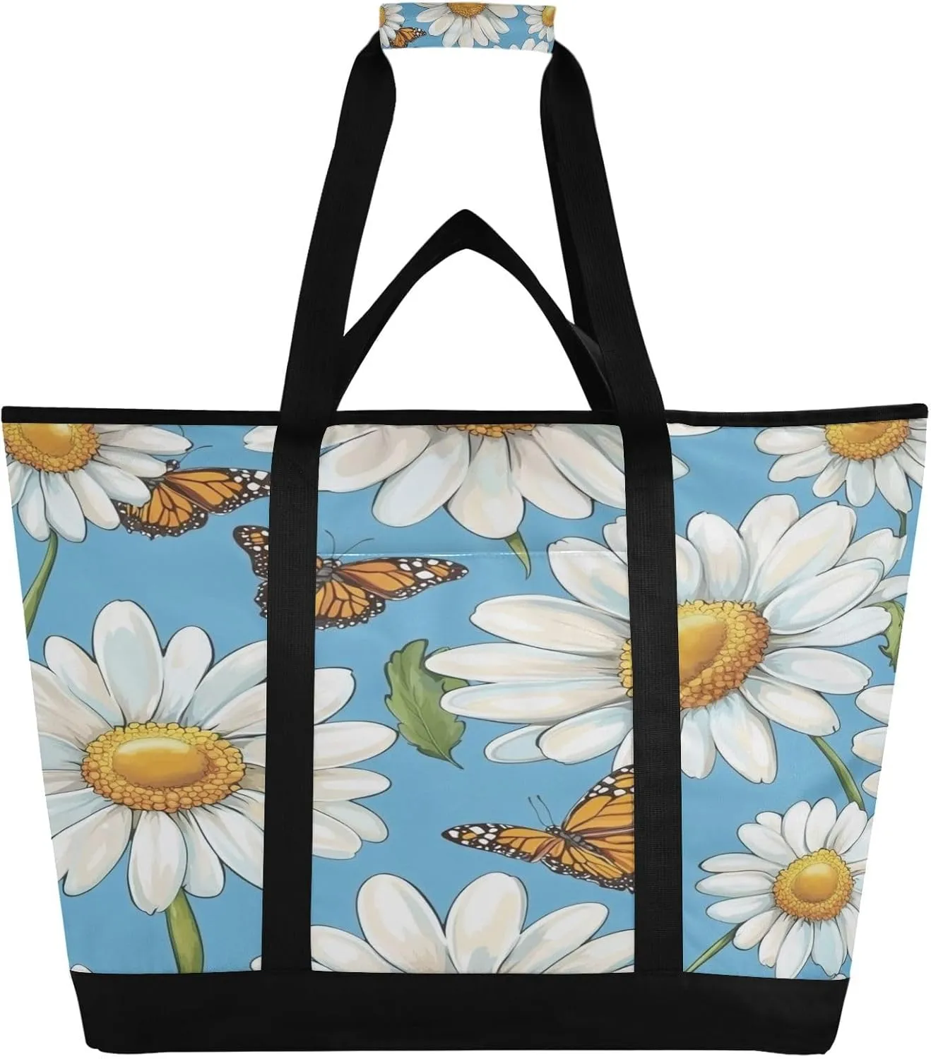 Butterfly Daisy Reusable Insulated Lunchbox Cooler Bag, Leakproof Kitchen Grocery Bag Collapsible Portable Cooler Tote Bag for Picnic, Camping, Office, Travel