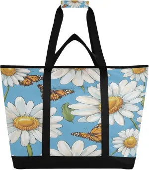 Butterfly Daisy Reusable Insulated Lunchbox Cooler Bag, Leakproof Kitchen Grocery Bag Collapsible Portable Cooler Tote Bag for Picnic, Camping, Office, Travel