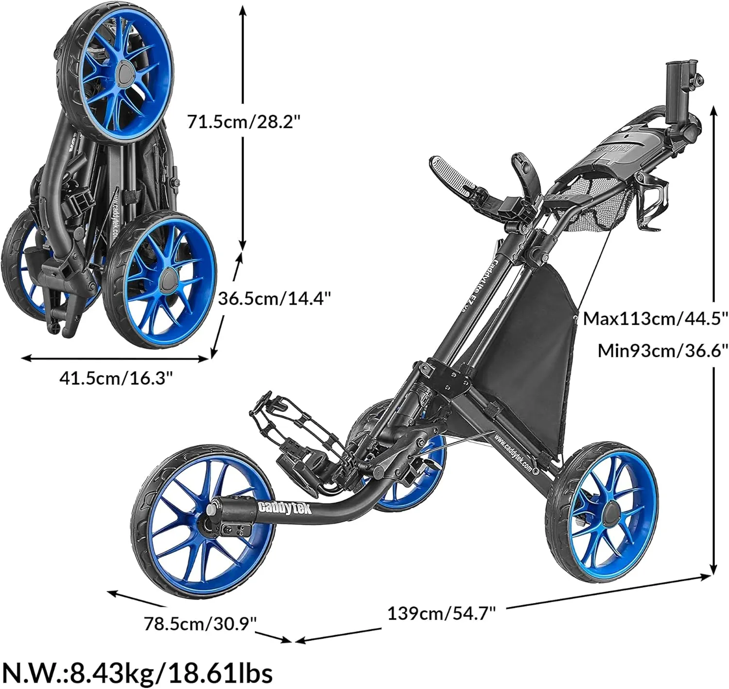 Caddytek CaddyLite EZ Fold Version 8 Golf Push Cart – Collapsible, Lightweight, 3-Wheel, One-Click Folding for Easy Storage