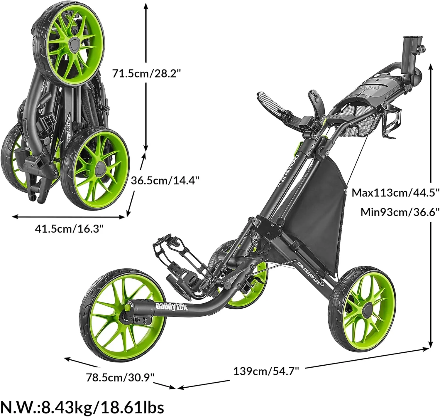 Caddytek CaddyLite EZ Fold Version 8 Golf Push Cart – Collapsible, Lightweight, 3-Wheel, One-Click Folding for Easy Storage
