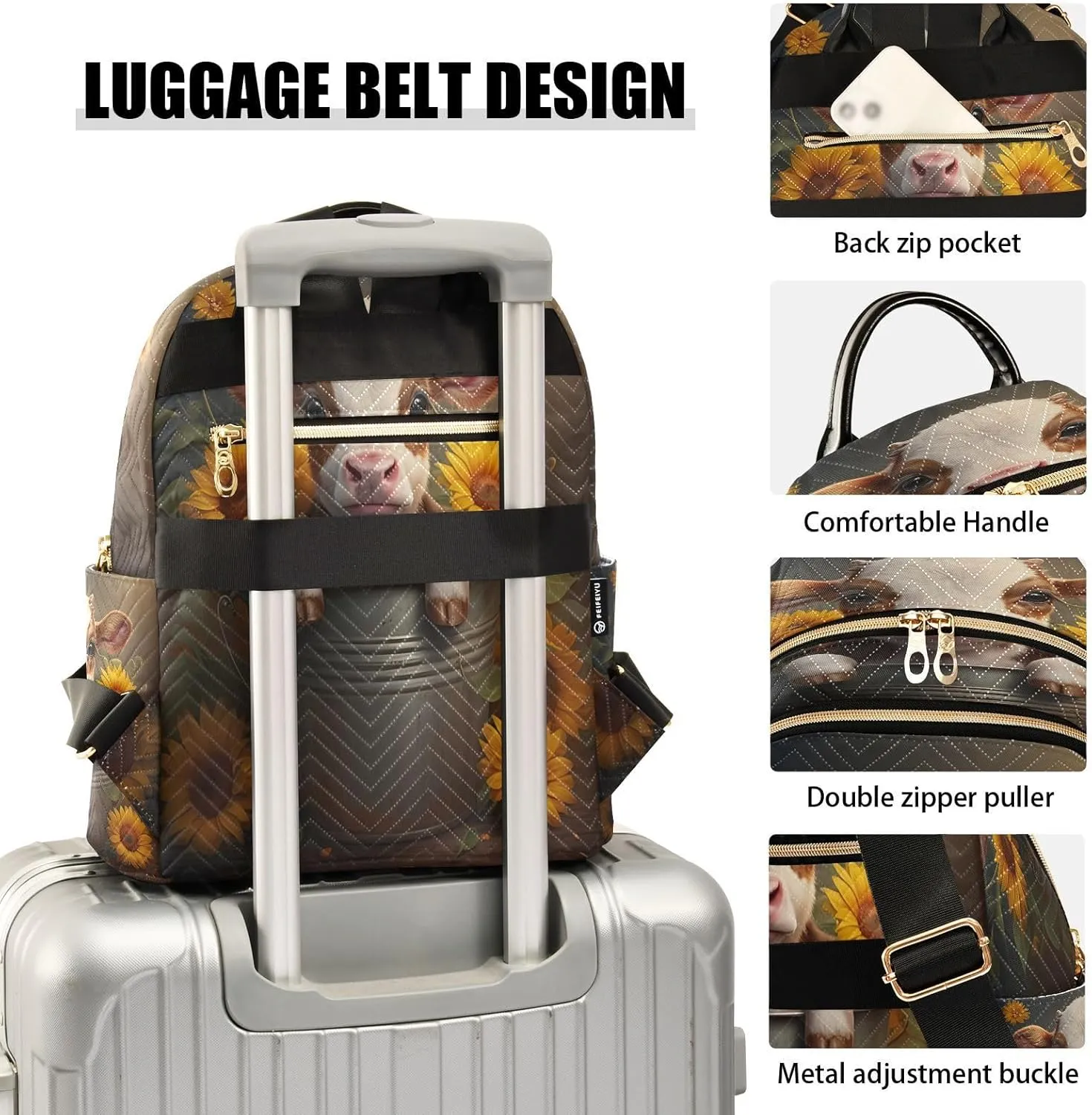 Calf Sunflowers Dark Brown Backpack Purse for Women Travel Bag with Anti-theft Back for Trips Hiking S