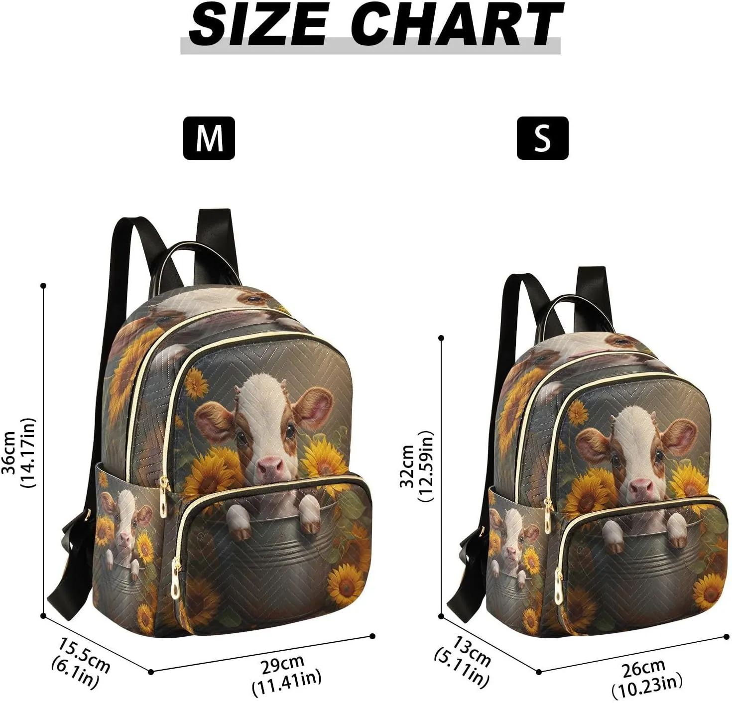 Calf Sunflowers Dark Brown Backpack Purse for Women Travel Bag with Anti-theft Back for Trips Hiking S