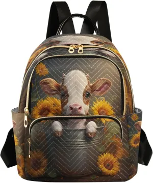Calf Sunflowers Dark Brown Backpack Purse for Women Travel Bag with Anti-theft Back for Trips Hiking S