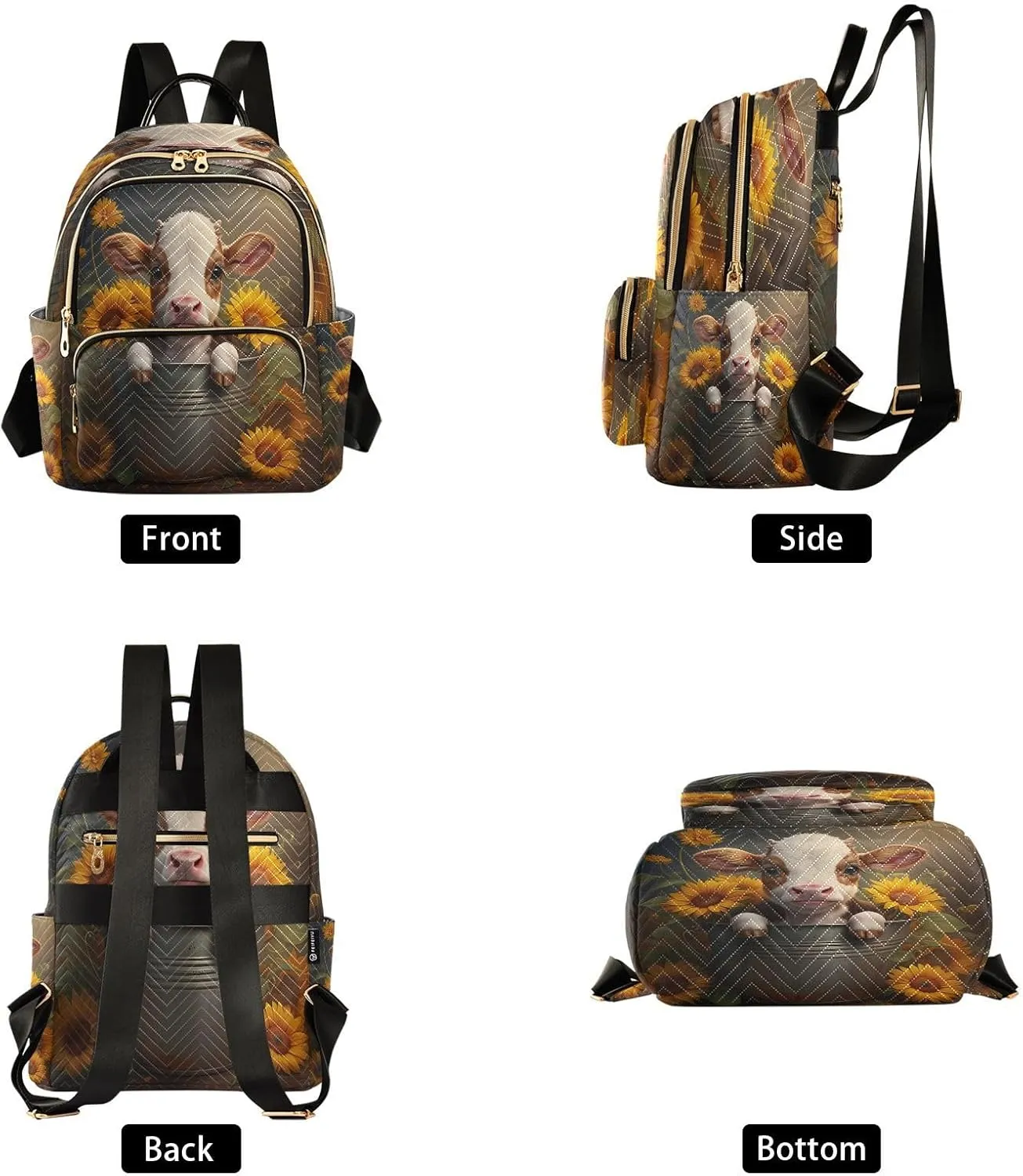 Calf Sunflowers Dark Brown Backpack Purse for Women Travel Bag with Anti-theft Back for Trips Hiking S
