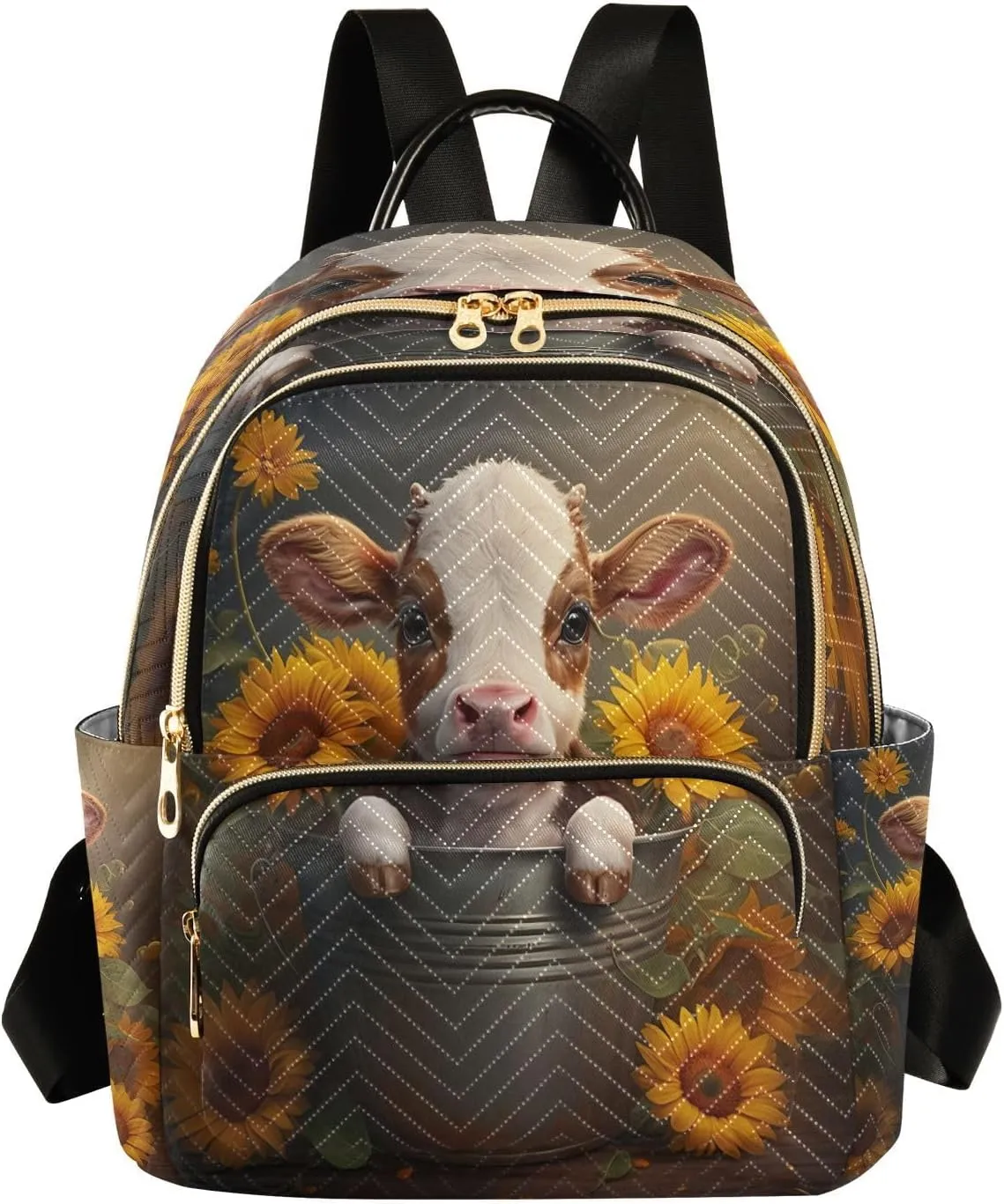 Calf Sunflowers Dark Brown Backpack Purse for Women Travel Bag with Anti-theft Back for Trips Hiking S
