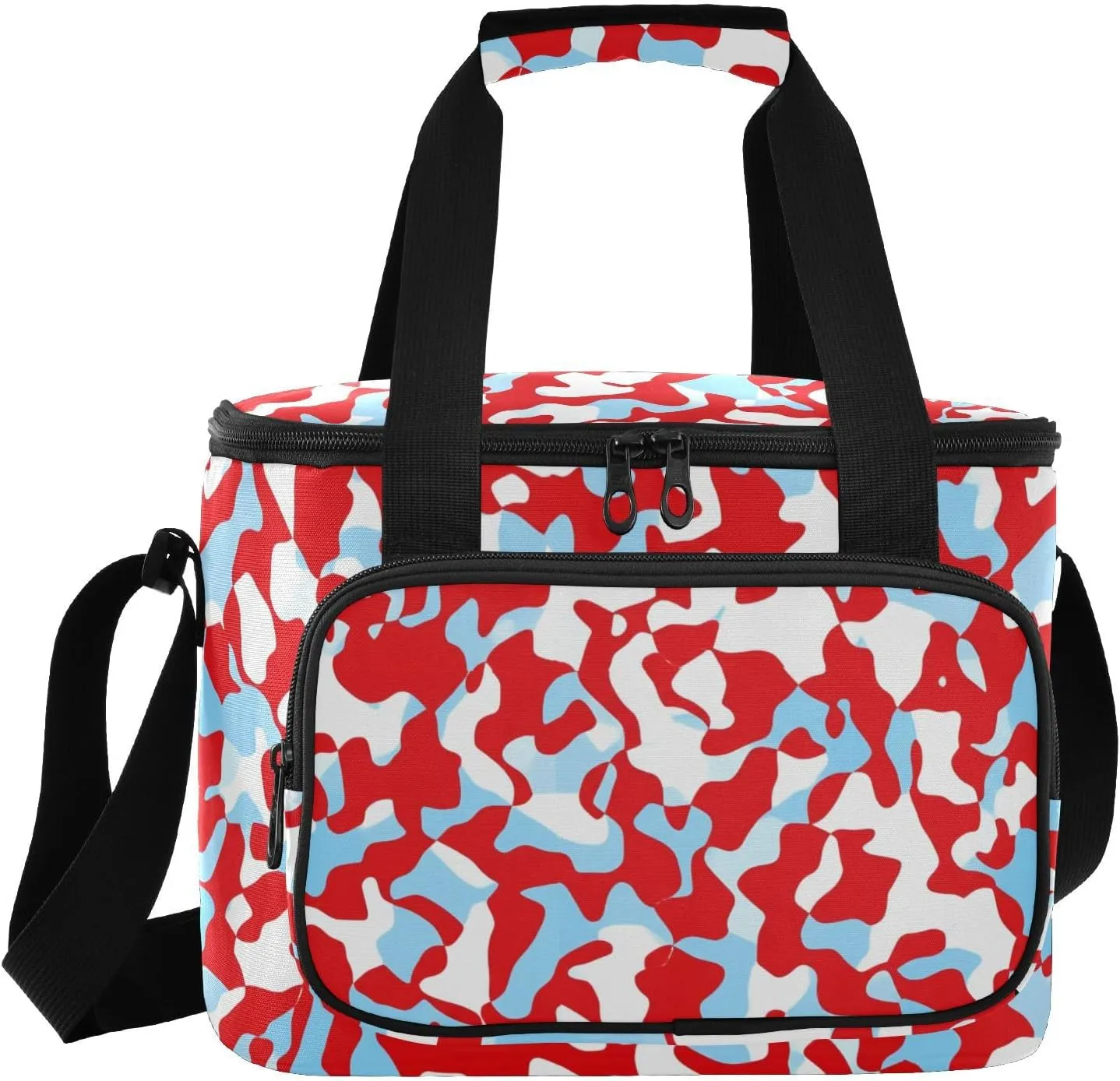 Camo Red Blue Insulated Cooler Bag for Women Men Leakproof 24 Can Camping Car Coolers for Work Office Picnic