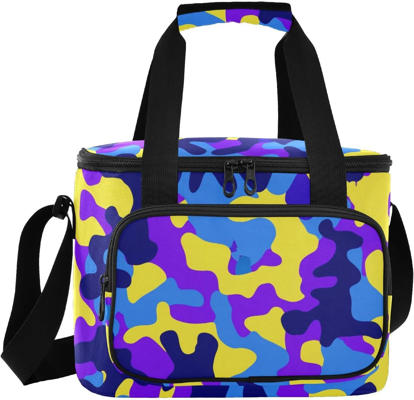 Camouflage Purple Insulated Cooler Bag for Women Men Leakproof 24 Can Camping Lunch Cooler for Grocery Office