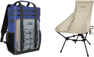 Camping Chair   Backpack Cooler, Blue 40 Cans Leakproof Cooler Backpack, Ultralight High Back Folding Chairs for Camping Beach Picnic BBQ
