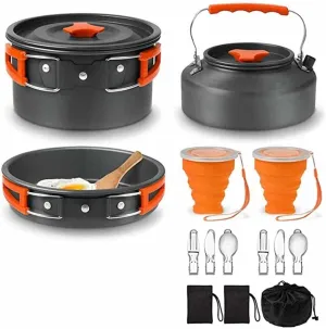 Camping Cooking Cookware Mess Kit Outdoor Ultralight Non-Stick Pots Pan Kettle Folding for Backpacking Picnic Hiking (Color : B) (B)