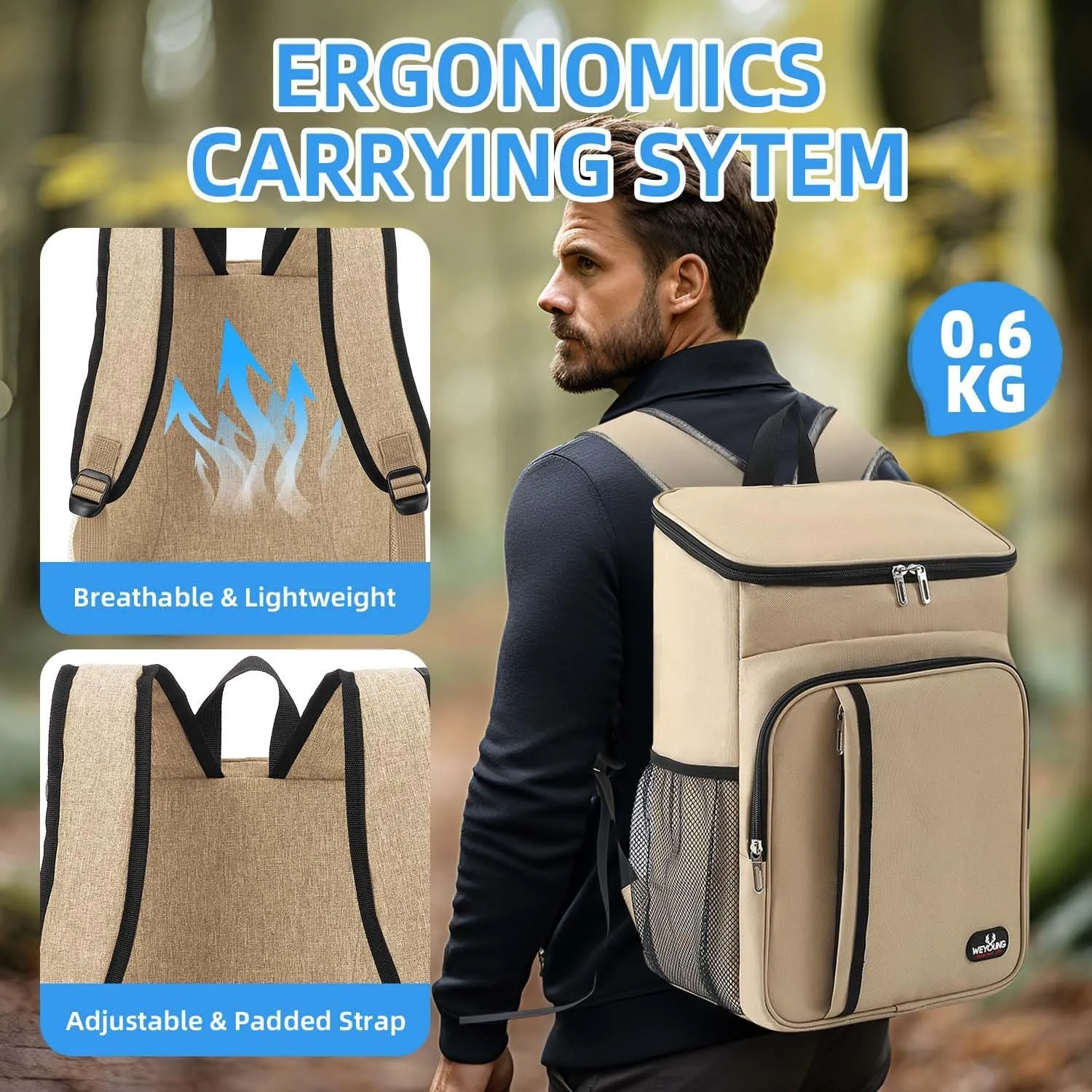 Camping Cooler Backpack 25 Cans, Leak Proof Insulated Thermal Bag, Beach Travel Picnic Lunch Backpack for Men Women
