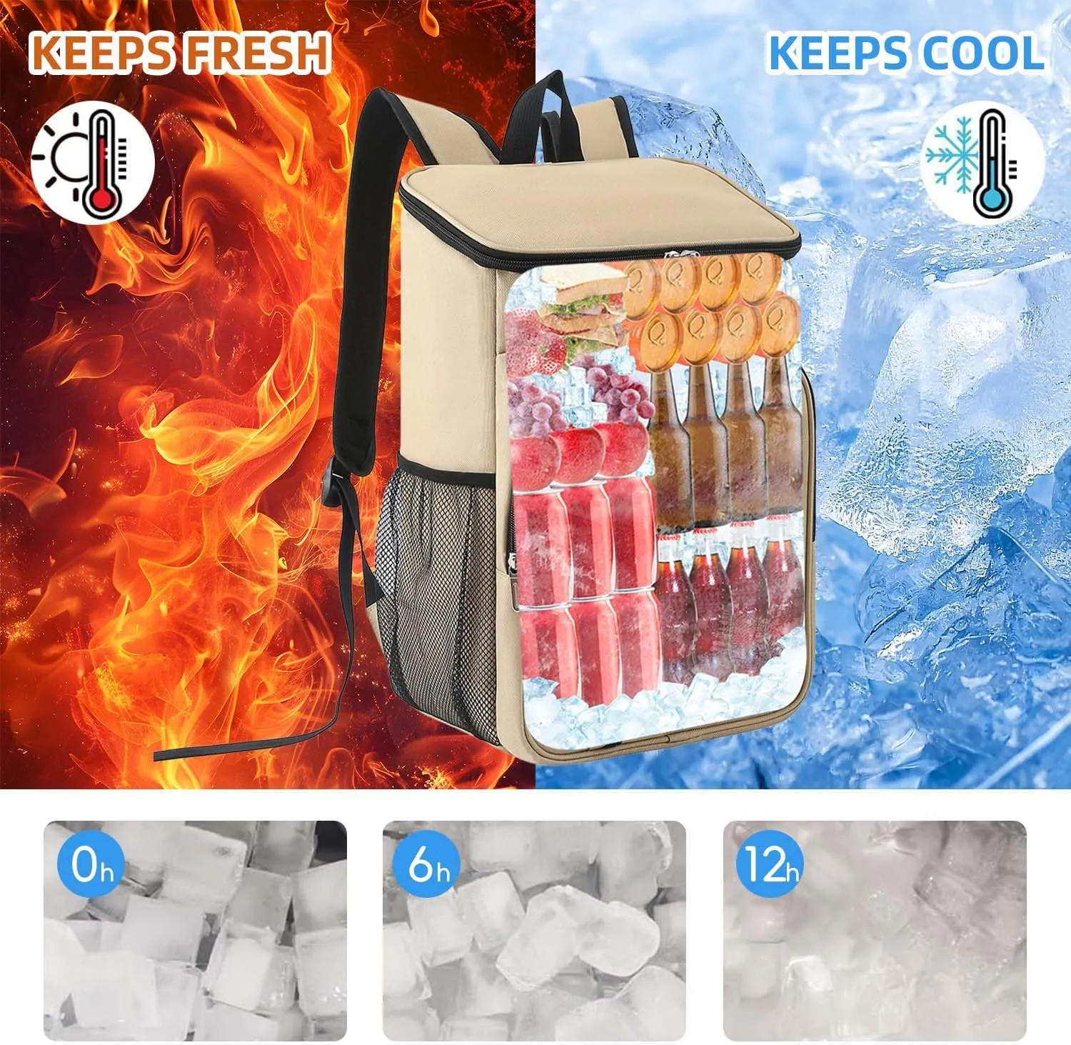 Camping Cooler Backpack 25 Cans, Leak Proof Insulated Thermal Bag, Beach Travel Picnic Lunch Backpack for Men Women