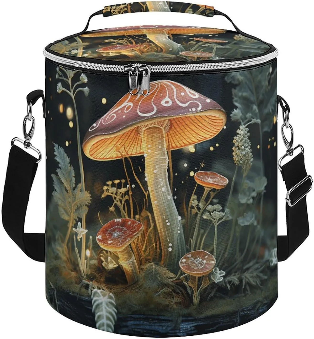 Camping Cooler Bag, Butterfly Mushroom Print Portable Ice Pack Outdoor Cooler Bag Picnic Cooler Bag Foldable Cooler Bag
