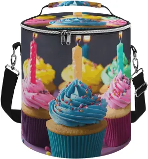 Camping Cooler Bag, Colorful Happy Birthday Cupcakes Print Portable Ice Pack Outdoor Cooler Bag Picnic Cooler Bag Foldable Cooler Bag, style