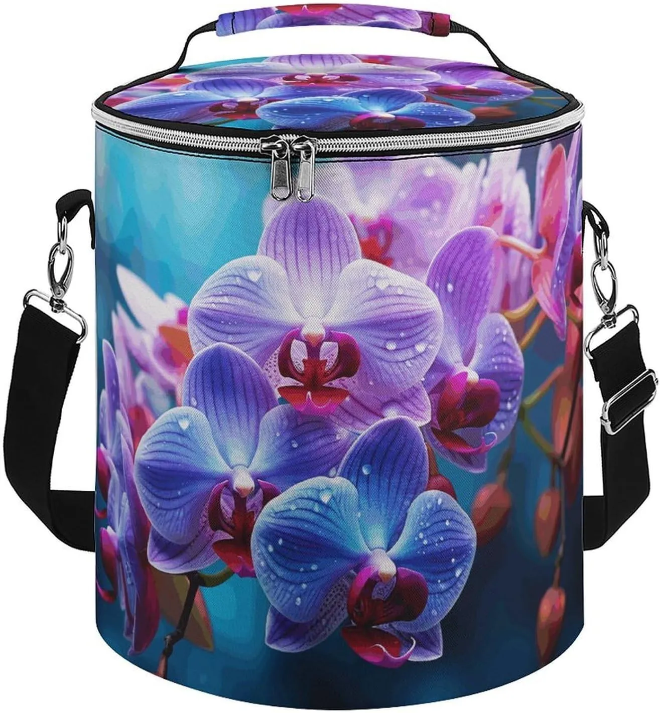 Camping Cooler Bag, Colorful Orchids Flower Print Portable Ice Pack Outdoor Cooler Bag Picnic Cooler Bag Foldable Cooler Bag, style