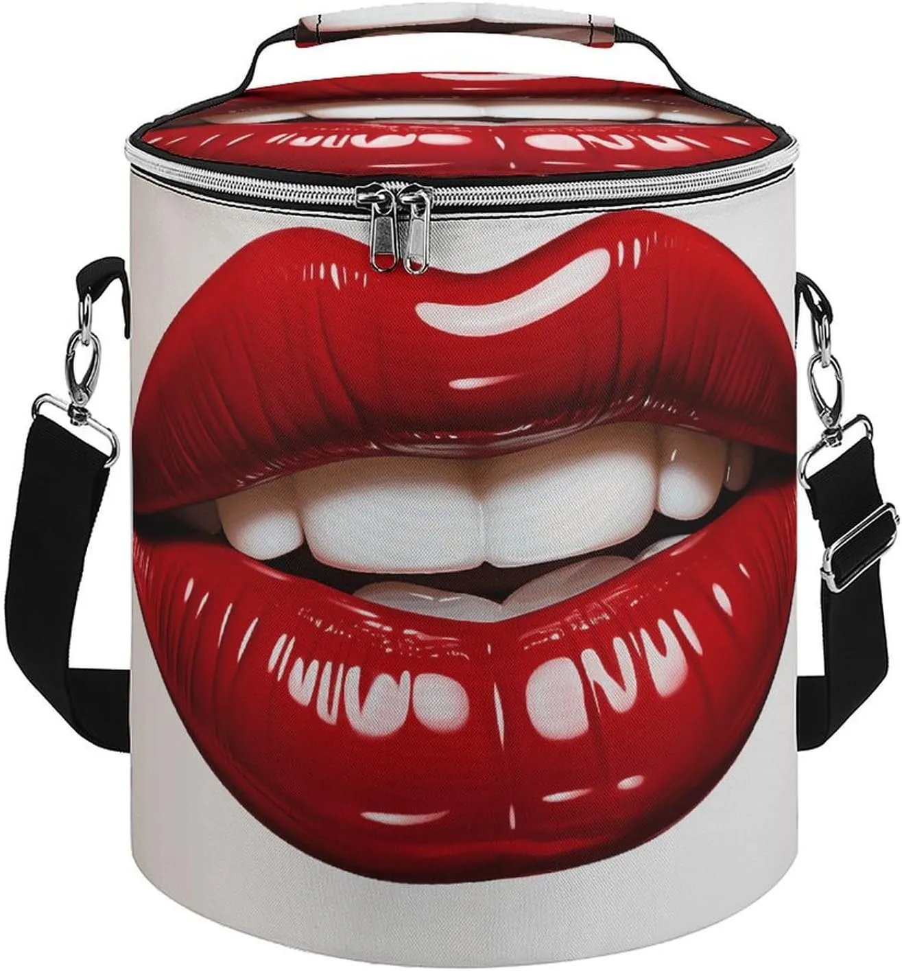Camping Cooler Bag, Cute Graphic Red Lips Print Portable Ice Pack Outdoor Cooler Bag Picnic Cooler Bag Foldable Cooler Bag, style