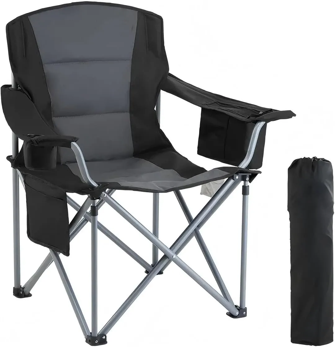 Camping Folding Chair, 350-pound Load-Bearing Outdoor Leisure Chair, with Cup Holder Storage Bag, Four-Waist Padded backrest Armchair, Suitable for Beaches, lawns, picnics and Fishing