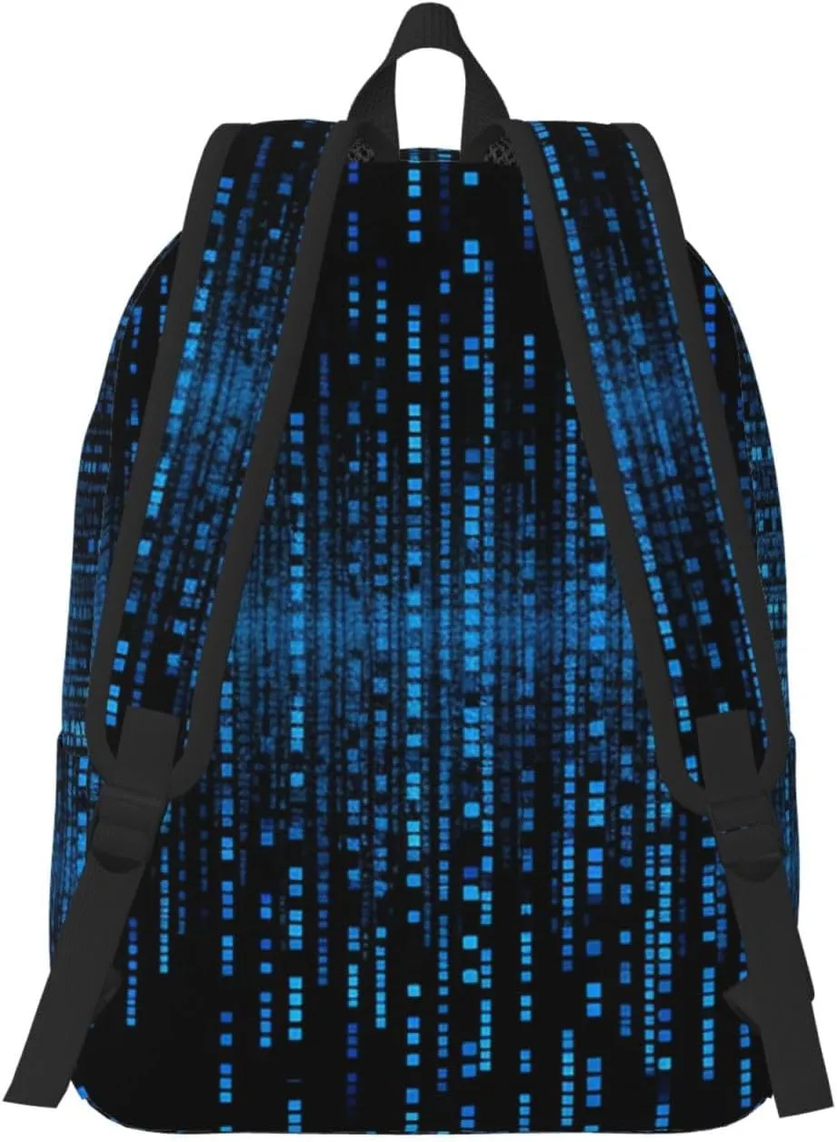 Canvas Backpack for Men Women Lightweight Laptop Backpack The Blue Binary Matrix Laptop Bag Daypack for Travel