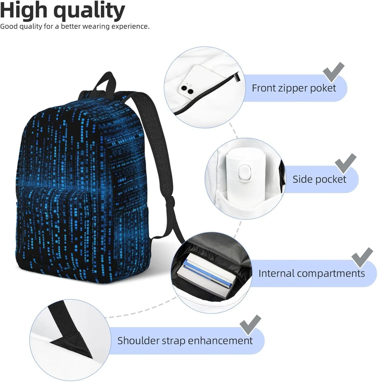 Canvas Backpack for Men Women Lightweight Laptop Backpack The Blue Binary Matrix Laptop Bag Daypack for Travel