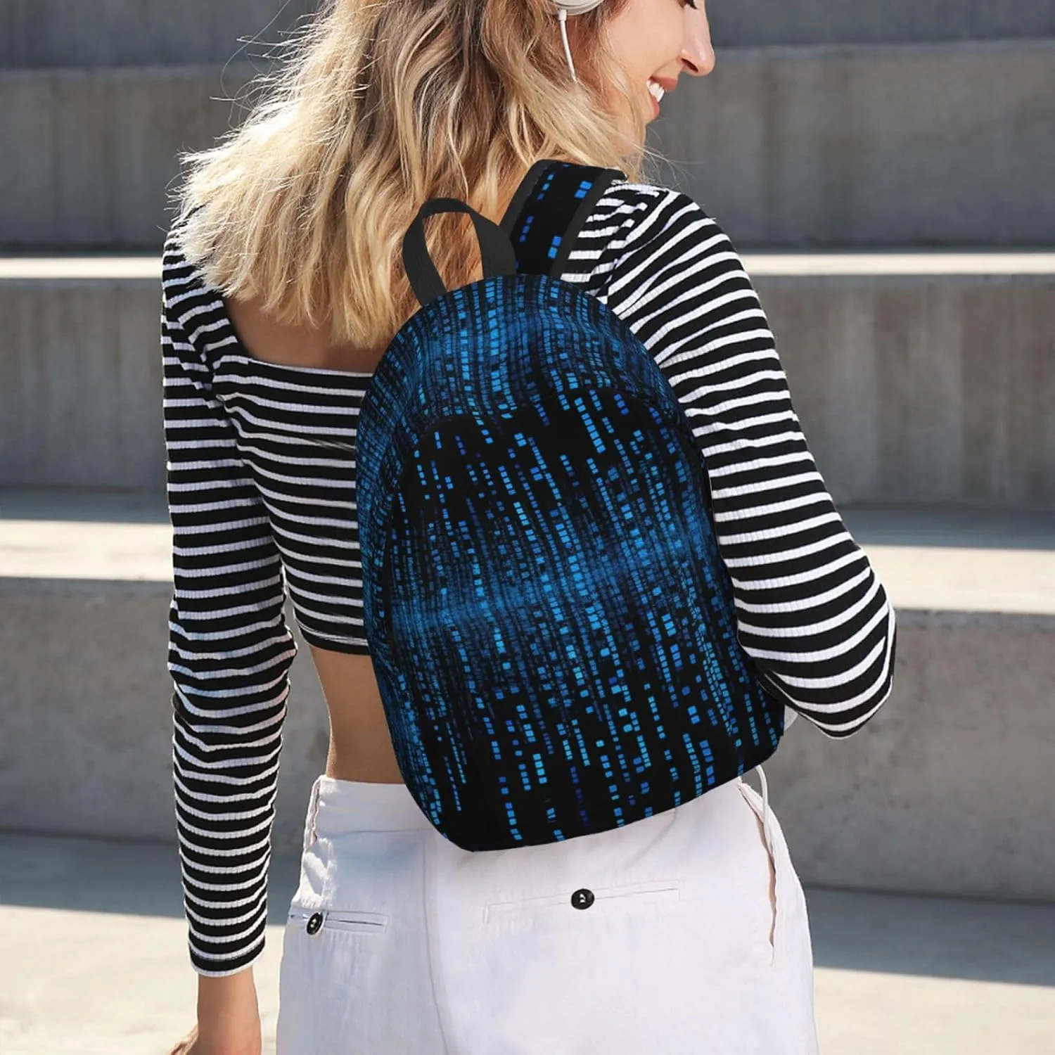 Canvas Backpack for Men Women Lightweight Laptop Backpack The Blue Binary Matrix Laptop Bag Daypack for Travel